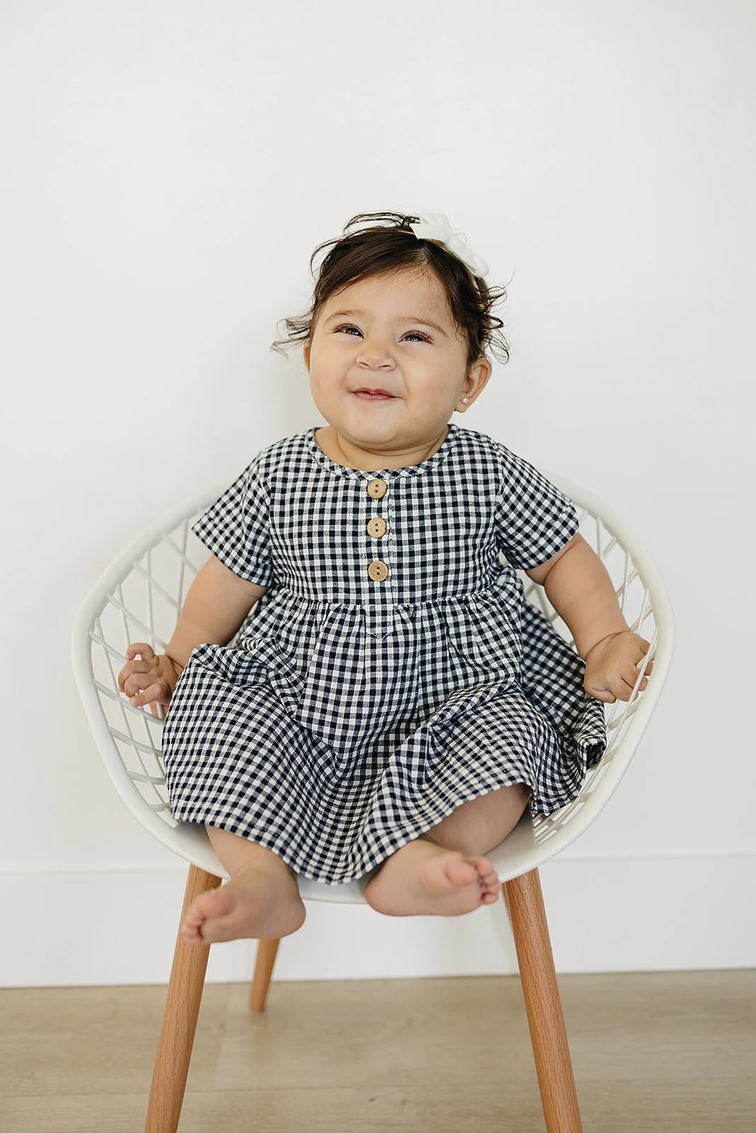 Mebie Baby Navy Gingham Linen Cotton Dress