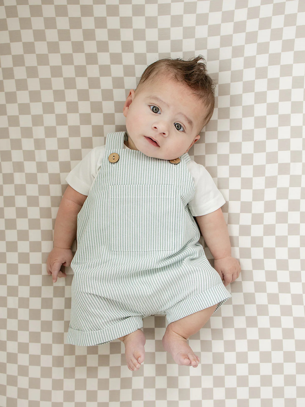Mebie Baby Green Stripe Short Linen Overall