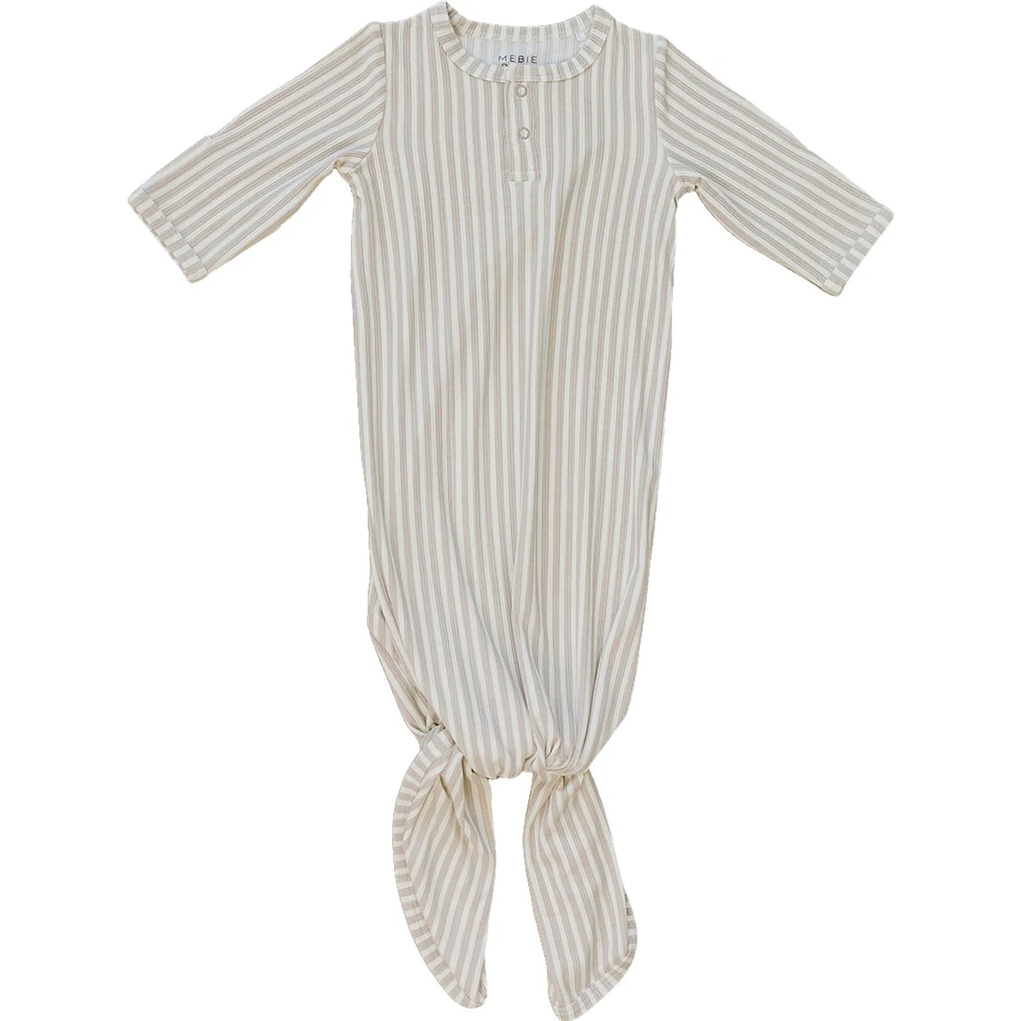 Mebie Baby Taupe Stripe Ribbed Bamboo Knot Gown