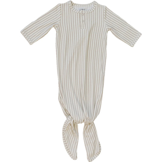 Mebie Baby Taupe Stripe Ribbed Bamboo Knot Gown