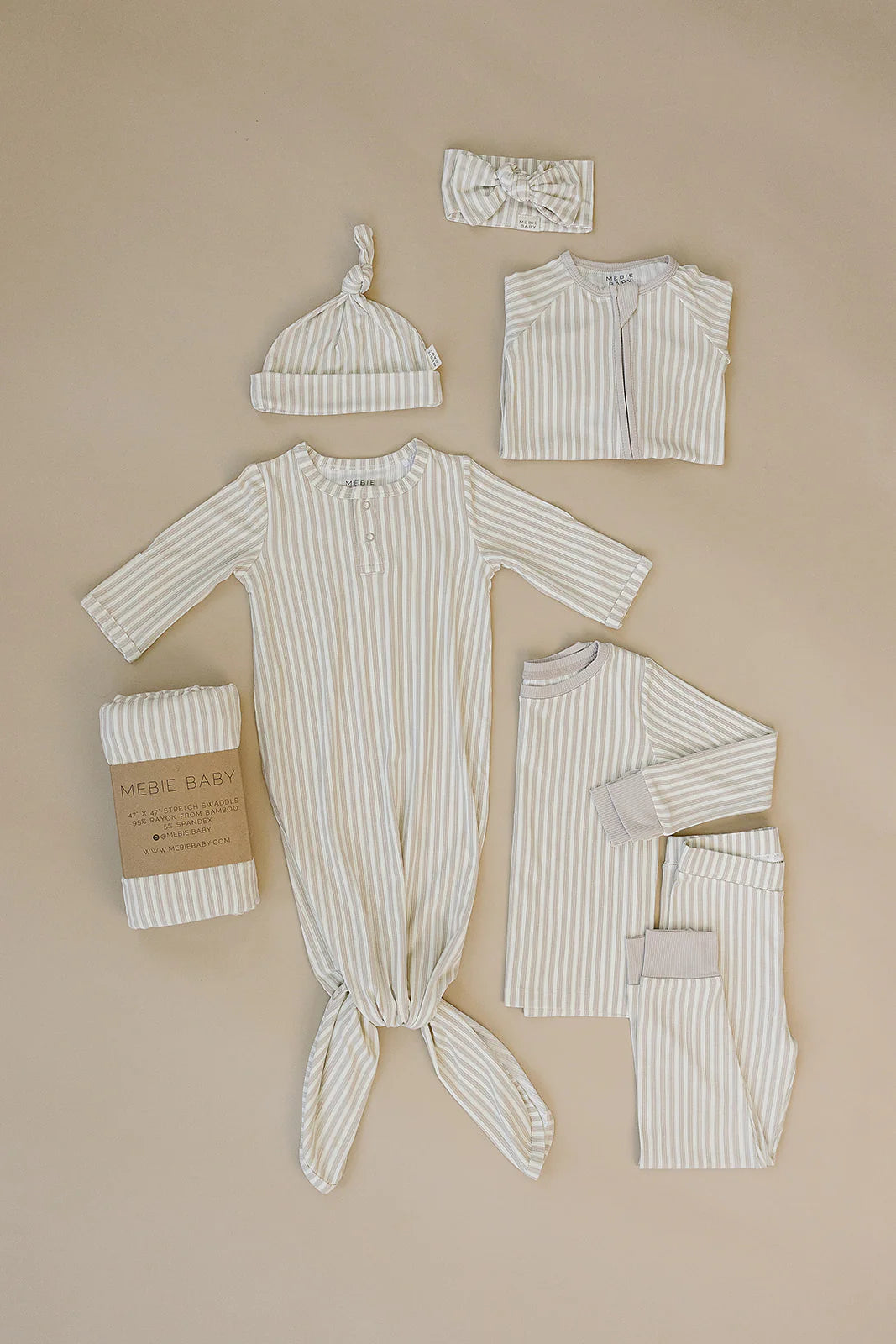 Mebie Baby Taupe Striped Ribbed Bamboo Cozy Set