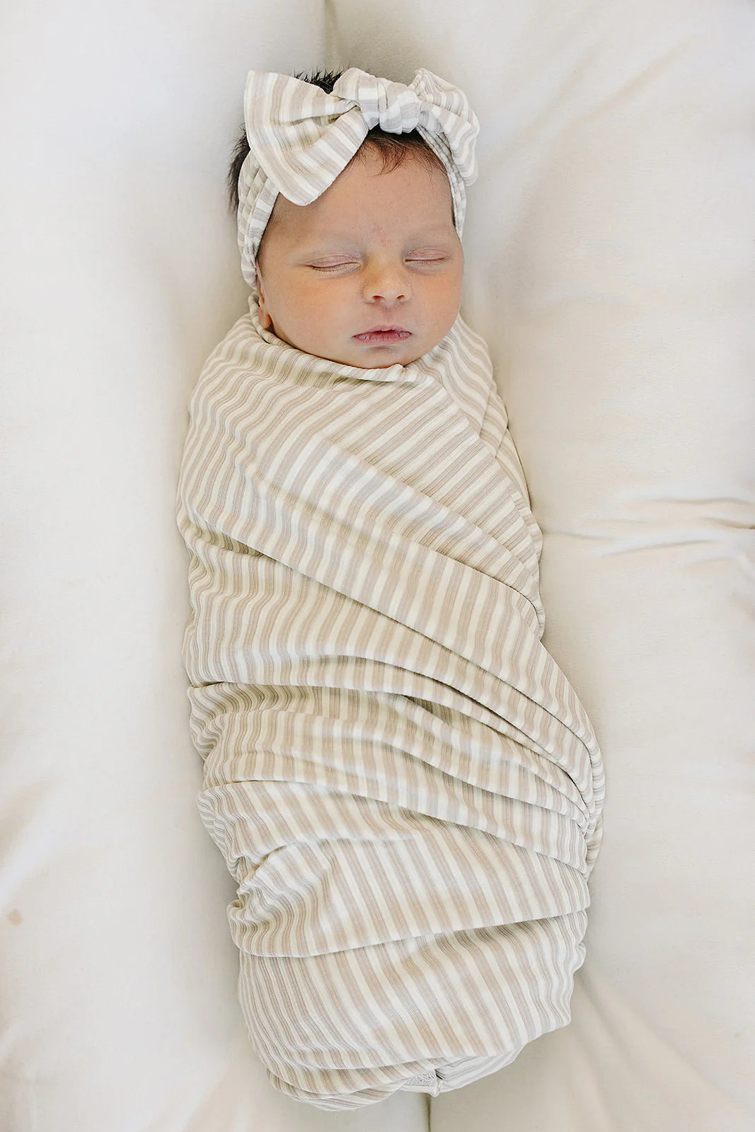 Mebie Baby Ribbed Bamboo Head Wrap || Taupe Stripe