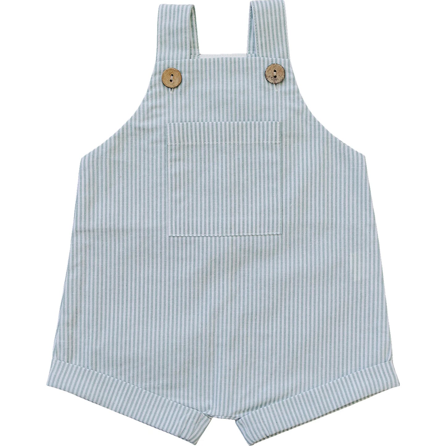 Mebie Baby Green Stripe Short Linen Overall