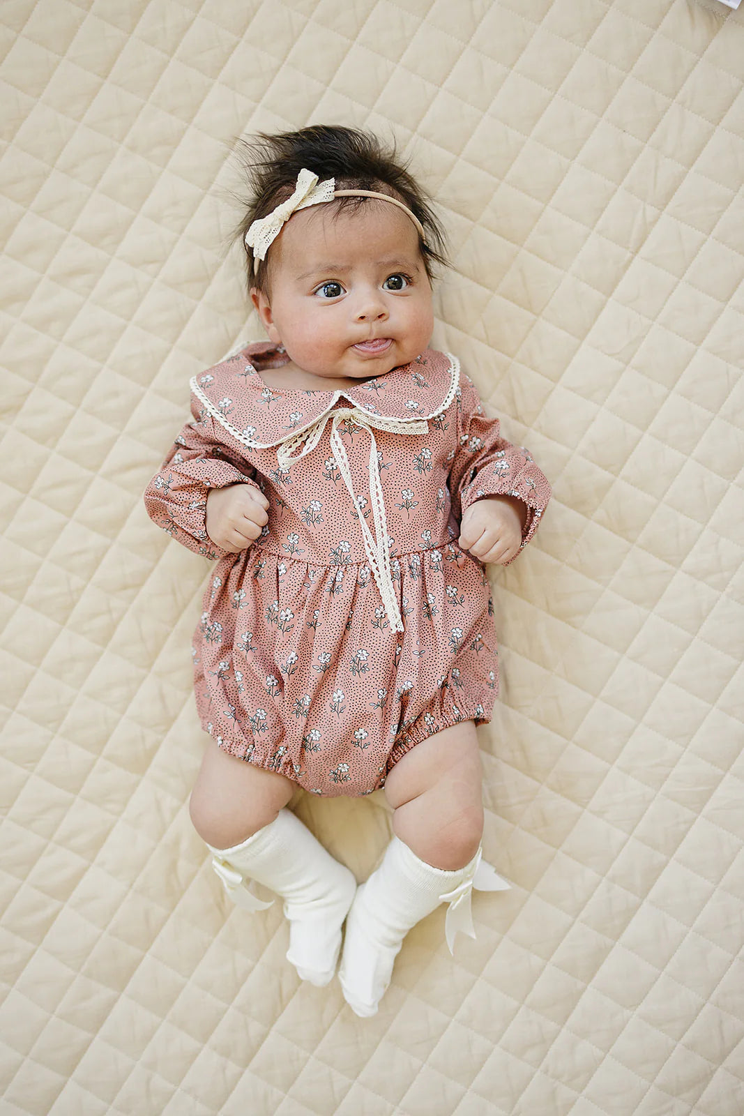 Mebie Baby Vintage Pink Floral Bubble Romper