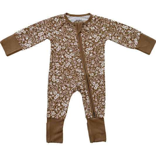 Mebie Baby Ribbed Bamboo Zipper || Brown Floral