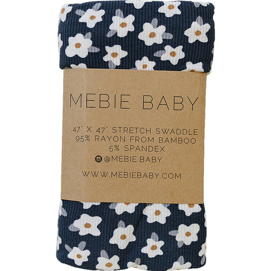Mebie Baby Ribbed Bamboo Stretch Swaddle || Navy Daisy