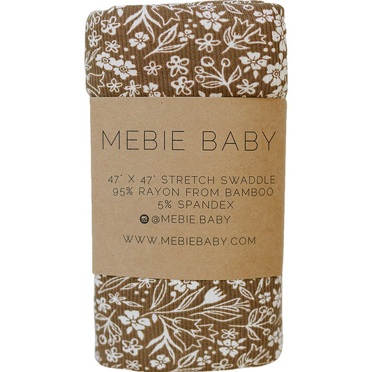 Mebie Baby Ribbed Bamboo Stretch Swaddle || Brown Floral