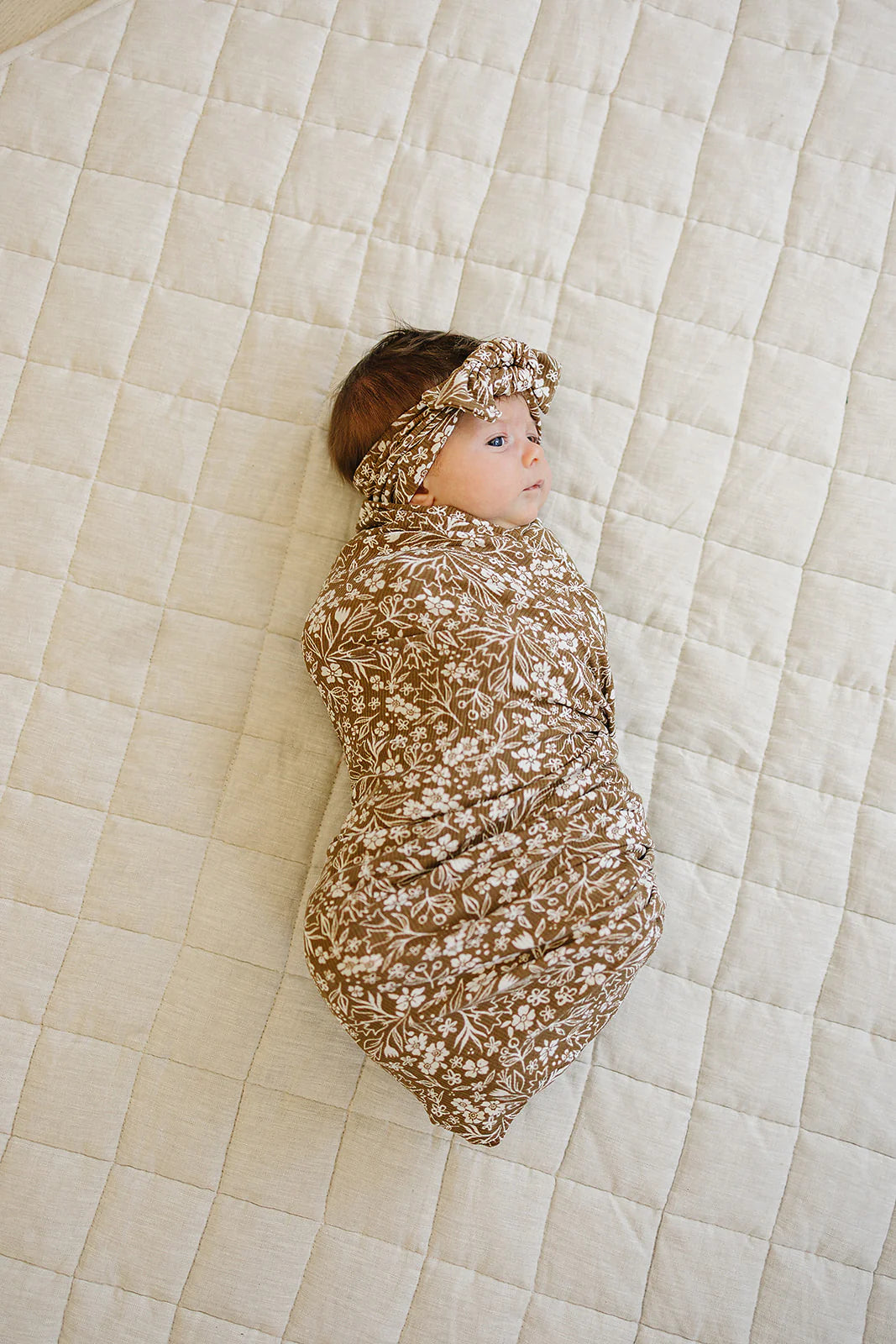 Mebie Baby Ribbed Bamboo Stretch Swaddle || Brown Floral