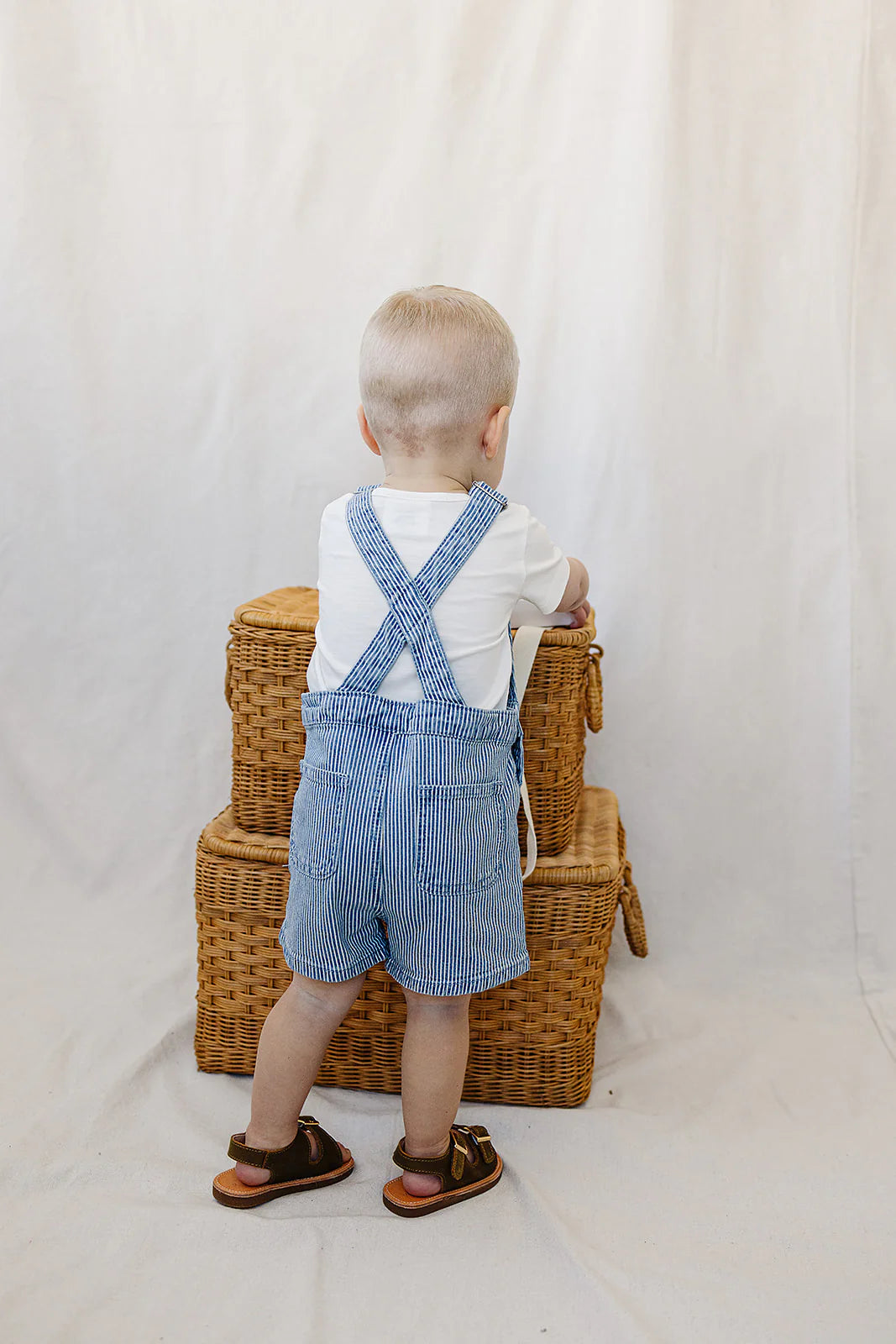 Mebie Baby Blue Stripe Short Overalls