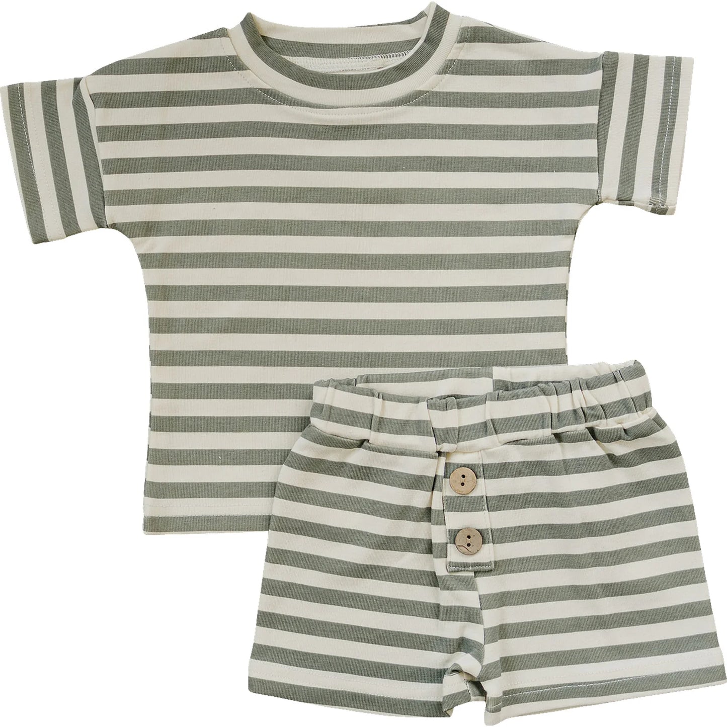 Mebie Baby Sage Stripe Button Short Set