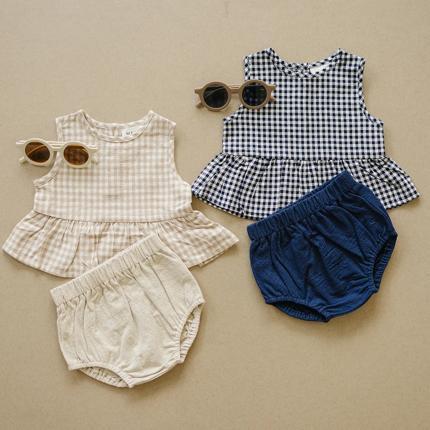 Mebie Baby Oatmeal Gingham Peplum Set