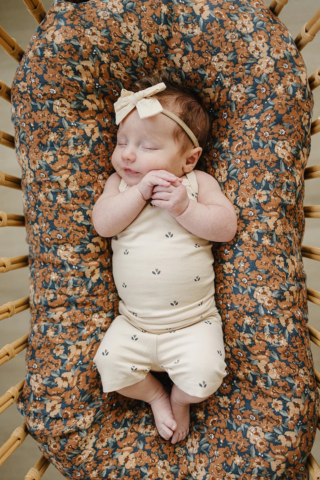Mebie Baby Cream Tulips Tank + Biker Short Set