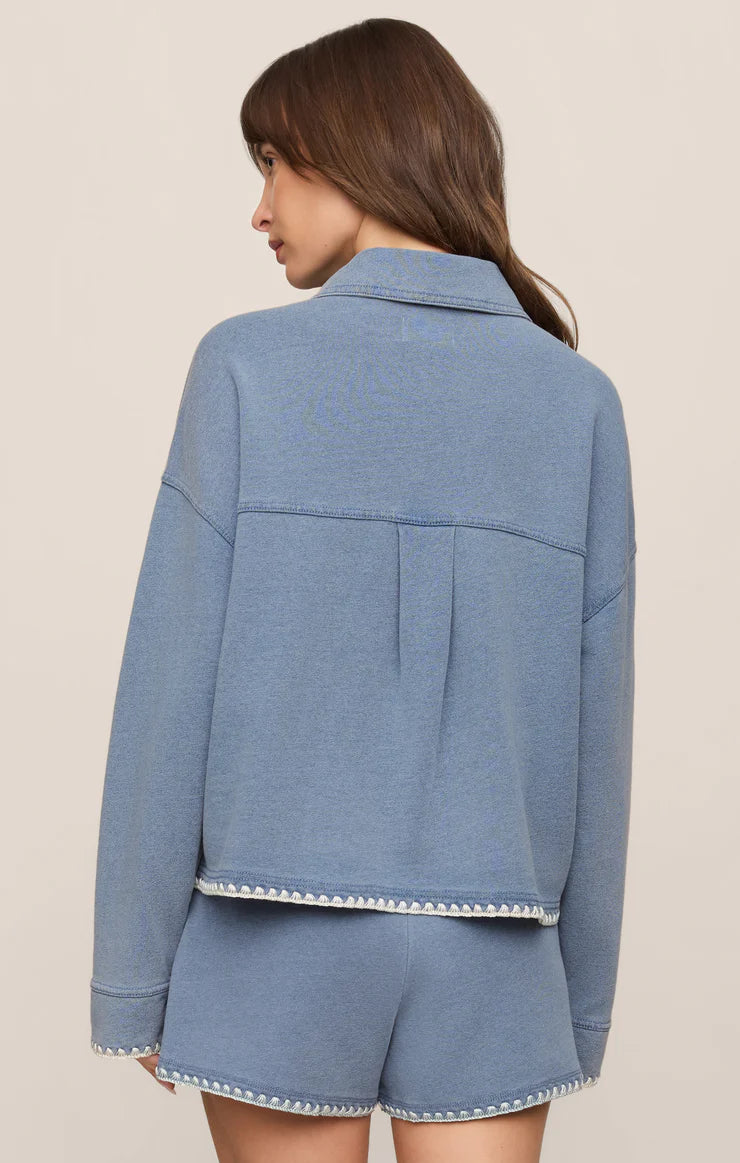 Z SUPPLY All Day Knit Denim Crop Whipstitch Jacket