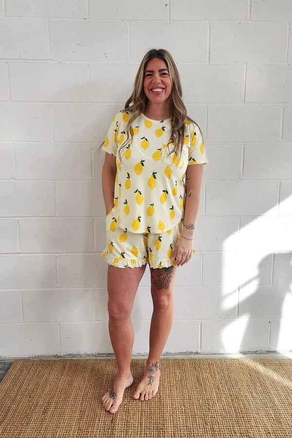 Bambi & Birdie Ladies Ruffled Short Set || Lemon Sorbet