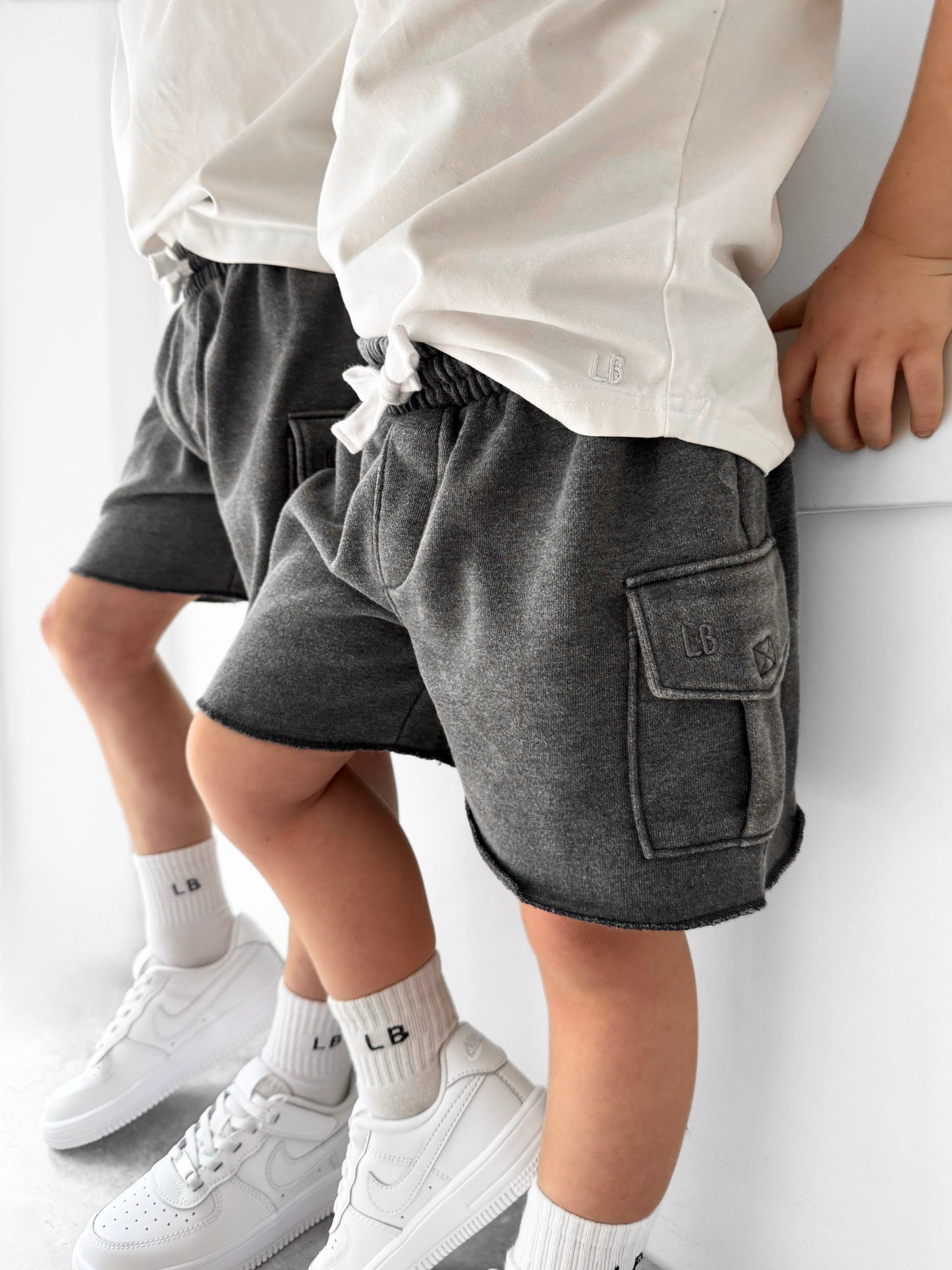 Little Bipsy Raw Edge Cargo Shorts || Charcoal Wash