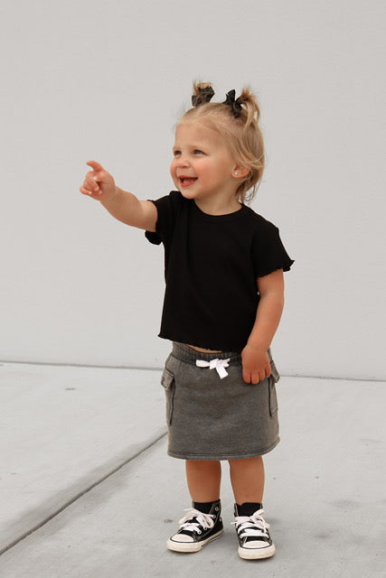 Little Bipsy Ribbed Lettuce Hem Tee || Black