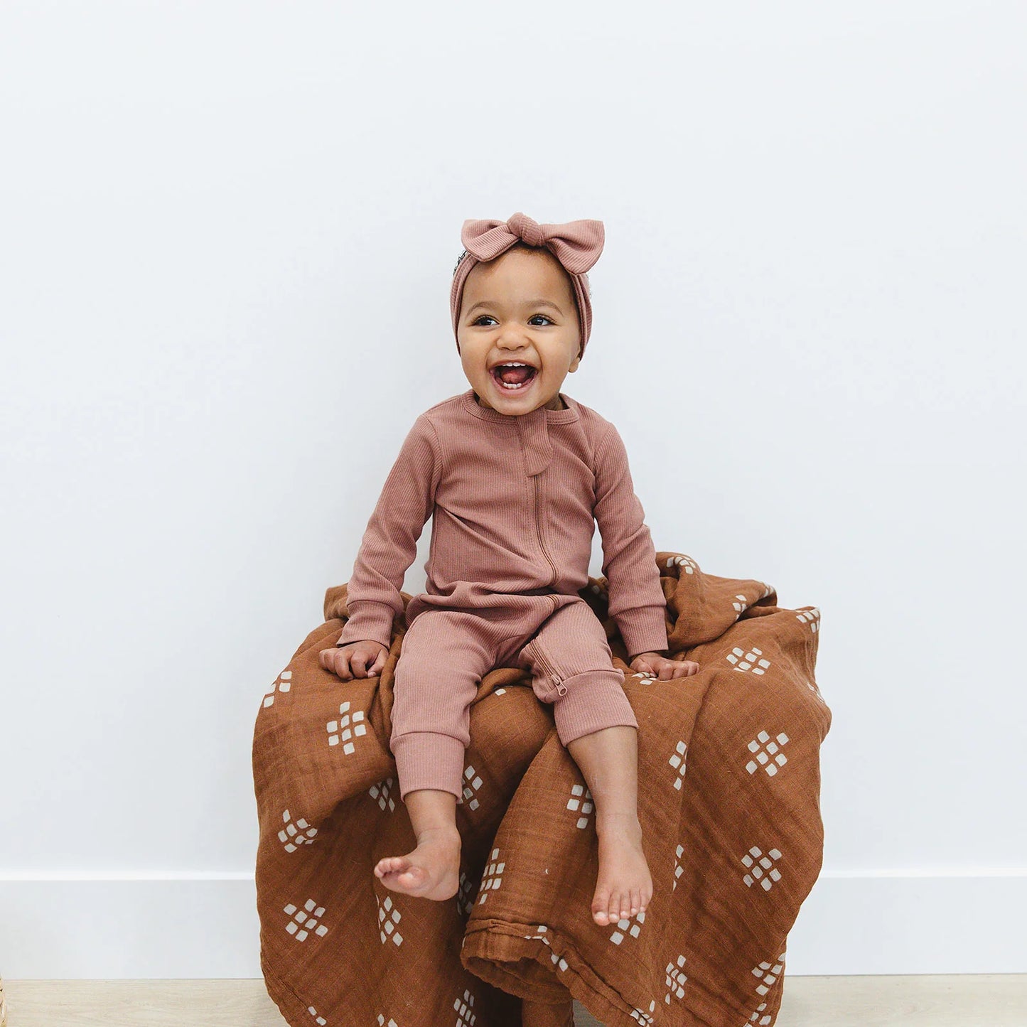 Mebie Baby Organic Cotton Ribbed Head Wrap || Dusty Rose