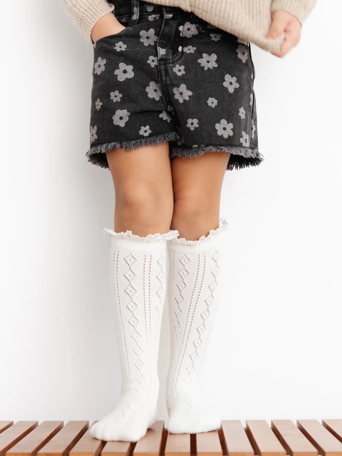 Little Stocking Co. Fancy Lace Top Knee Highs || Ivory