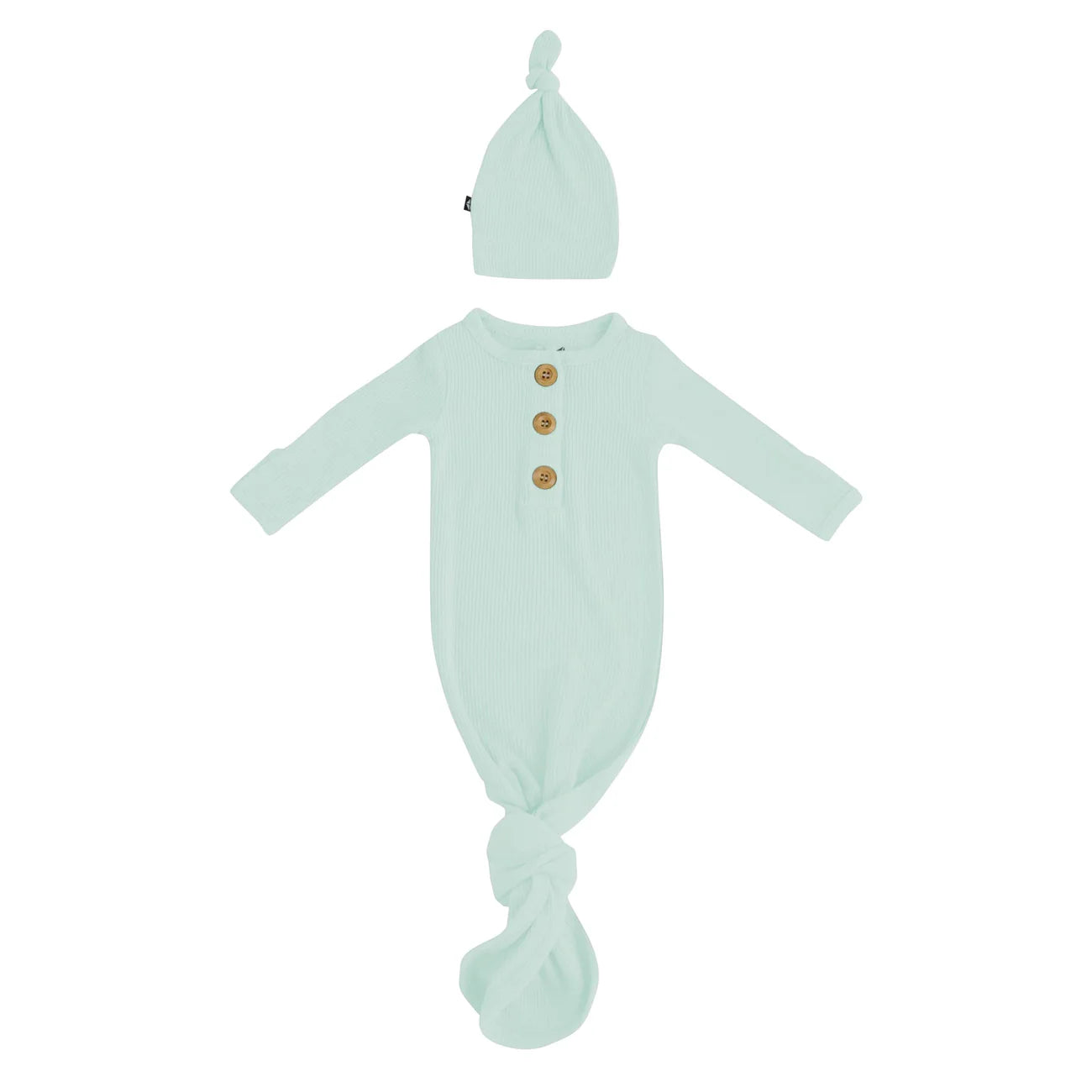 Kyte Baby Ribbed Knotted Gown with Hat Set || Sage