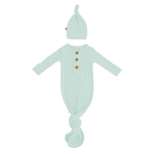 Kyte Baby Ribbed Knotted Gown with Hat Set || Sage