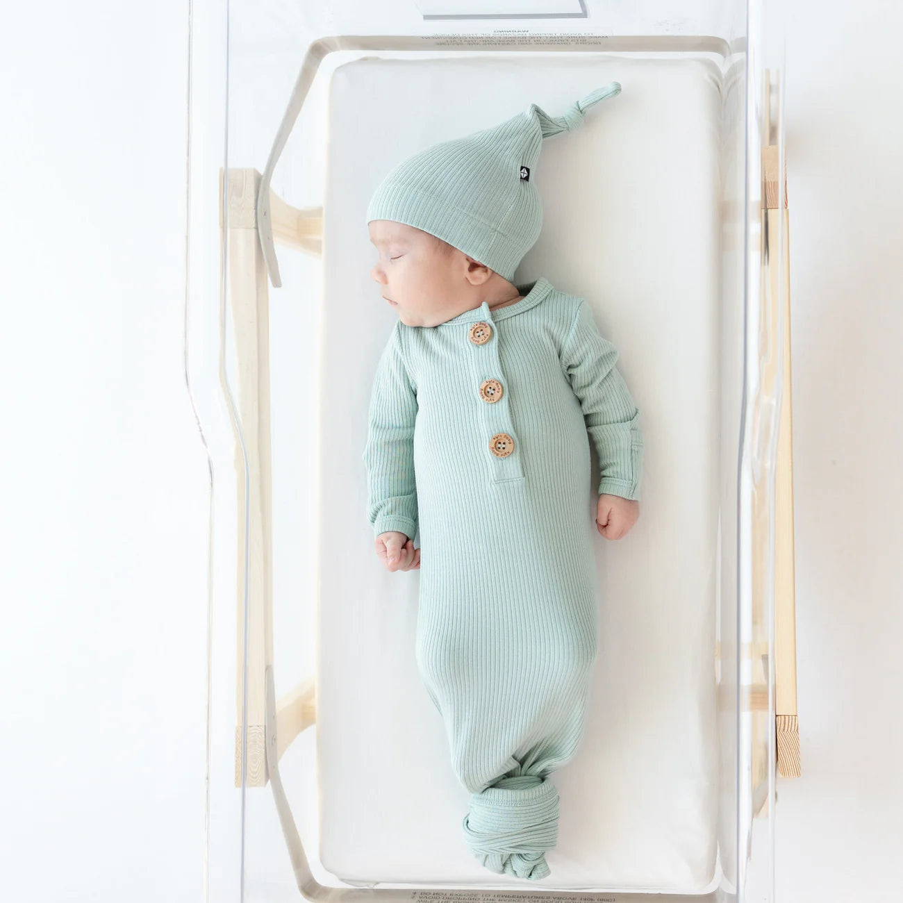 Kyte Baby Ribbed Knotted Gown with Hat Set || Sage
