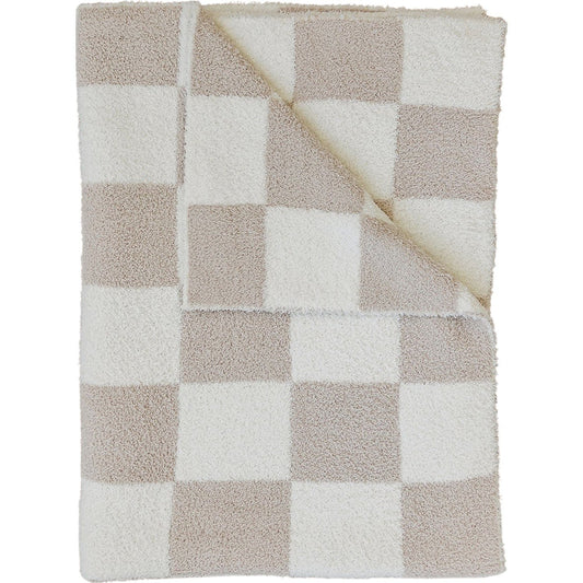 Mebie Baby Plush Adult/Child Blanket || Taupe Checkered