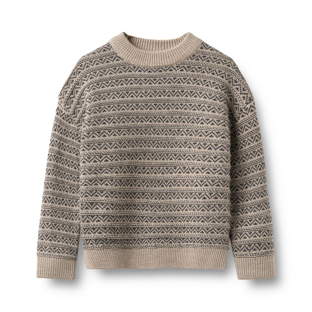 Wheat Kids Merino Wool Jacquard Pullover || Warm Sand