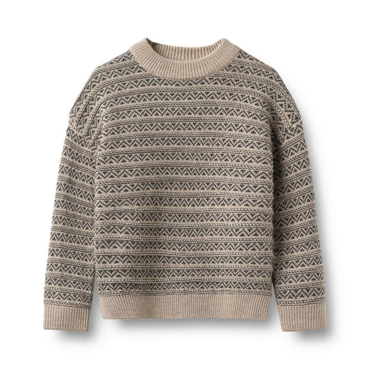 Wheat Kids Merino Wool Jacquard Pullover || Warm Sand