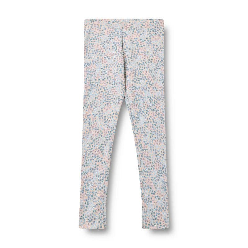 Wheat Kids Jersey Leggings || Powder Blue Flowers