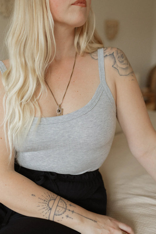 Jax & Lennon Ladies Ribbed Scoop Neck Tank || Feather Grey