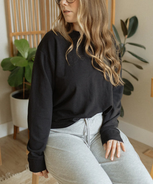 Jax & Lennon Ladies Terry Weekender Long Sleeve || Black