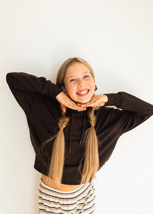 Jax & Lennon Youth Terry Cropped Hoodie || Espresso