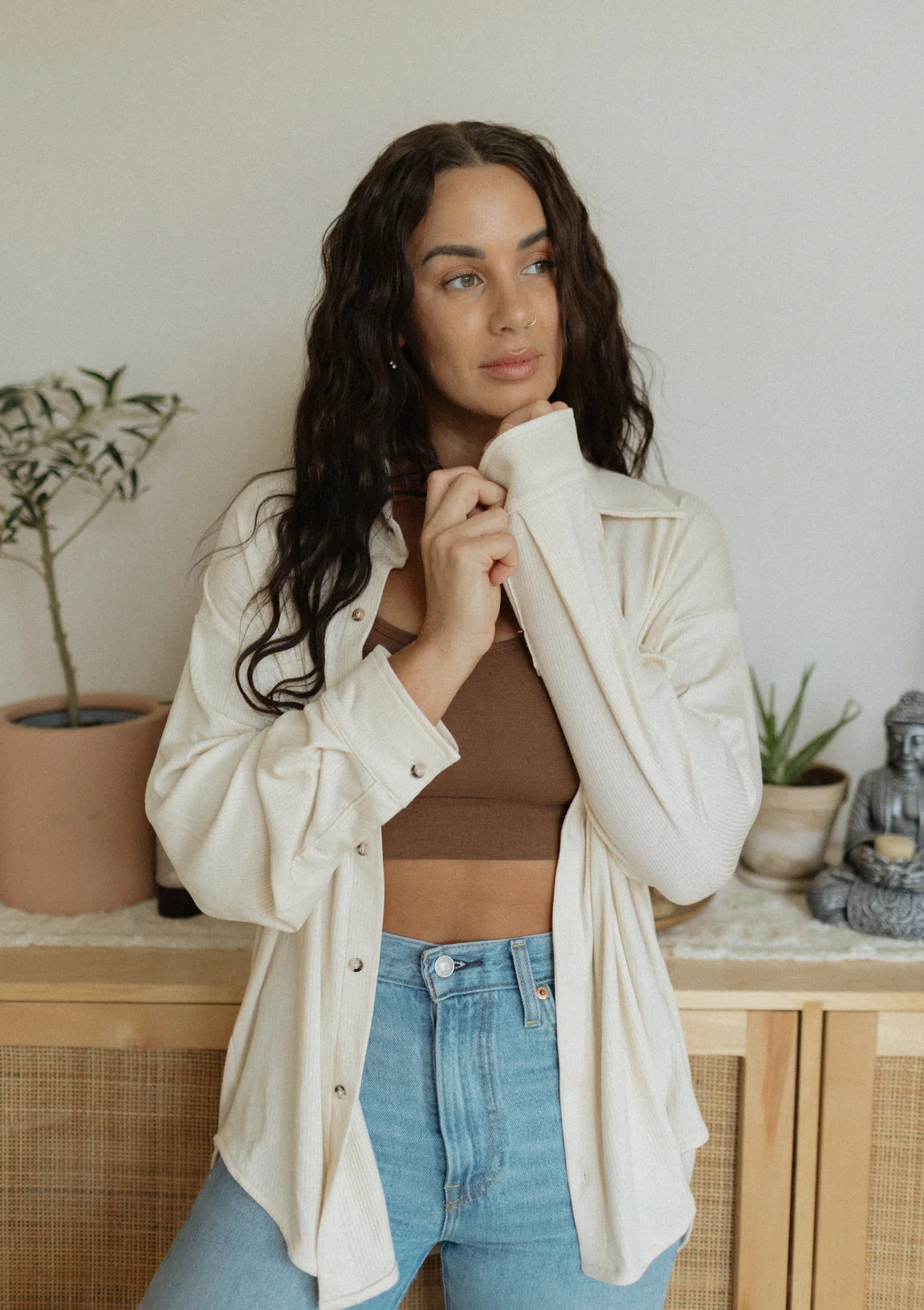 Jax & Lennon Ladies Ribbed Button Up || Vanilla