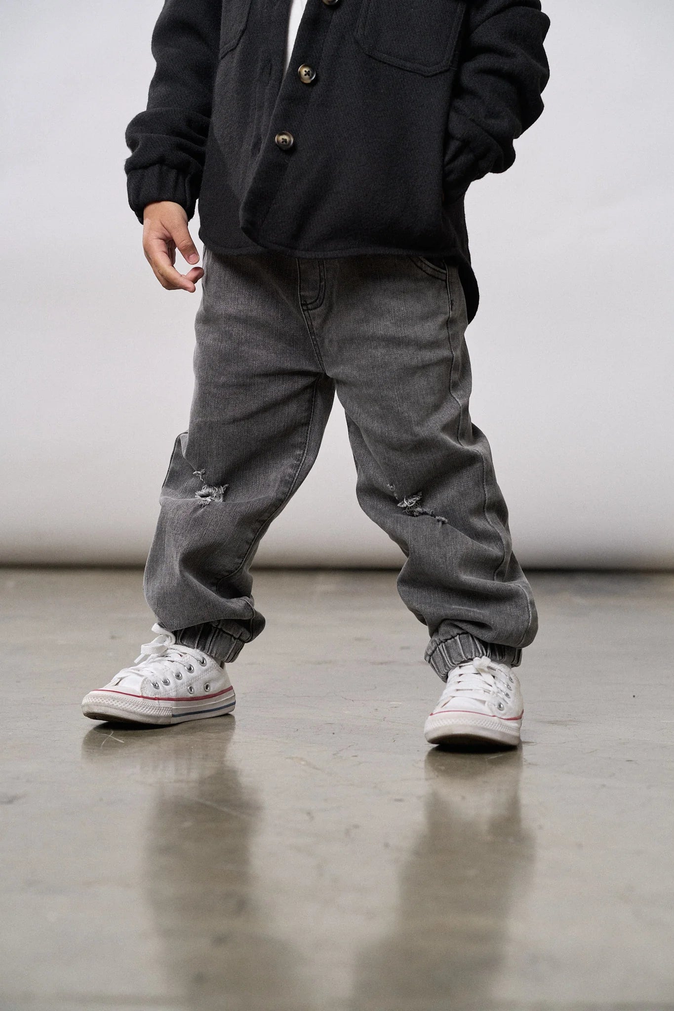 Little Bipsy Relaxed Distressed Denim Jogger || Grey