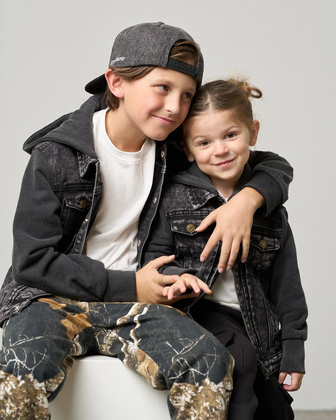 Little Bipsy Washed Hooded Denim Jacket || Black