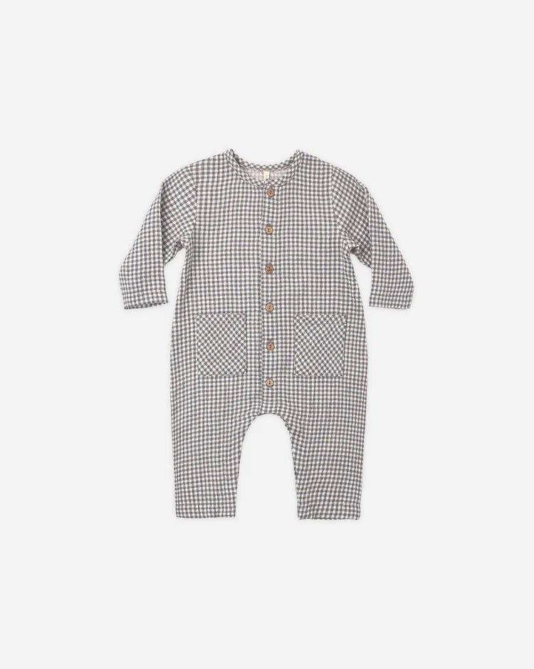 Quincy Mae Pocketed Woven Jumpsuit || Midnight Gingham