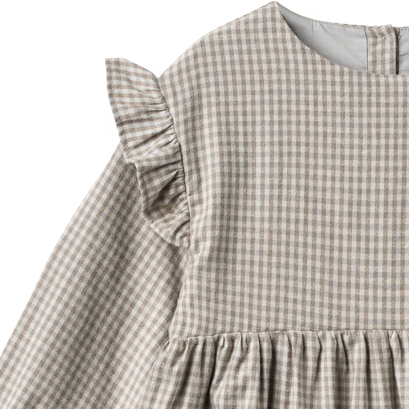 Wheat Kids Dress Gro || Grey Brown Check
