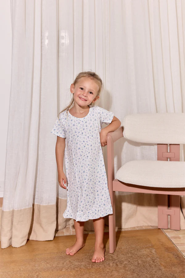 Bambi & Birdie Short Sleeve Ruffle Sleep Dress || Something Blue