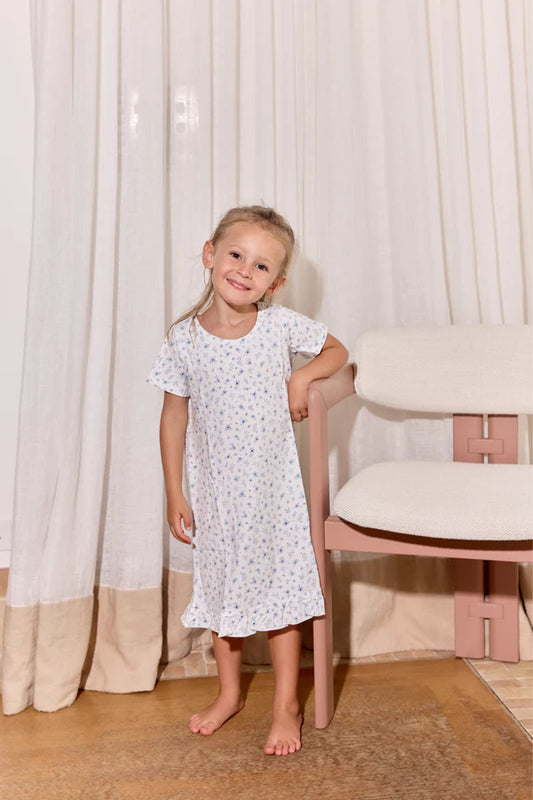 Bambi & Birdie Short Sleeve Ruffle Sleep Dress || Something Blue