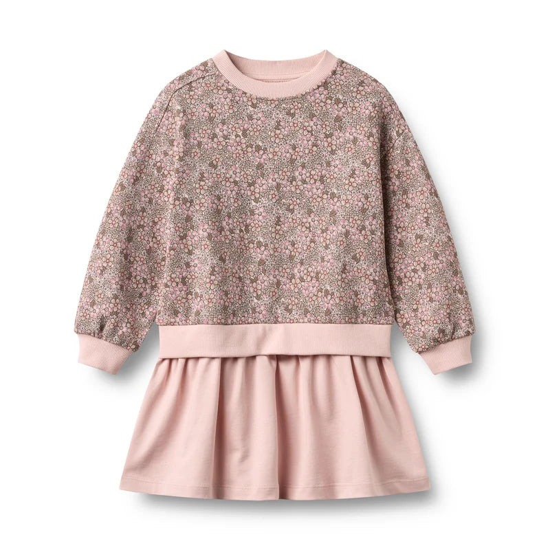 Wheat Kids Sweat Dress Maggie || Rose Brown Flowers