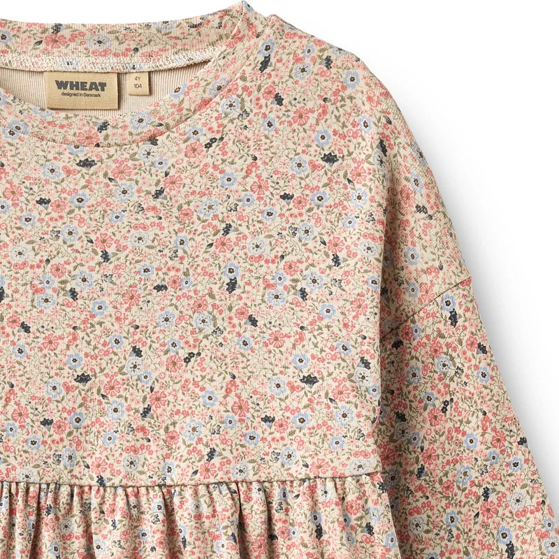 Wheat Kids Jersey Dress Emmy || Grey Cloud Flowers