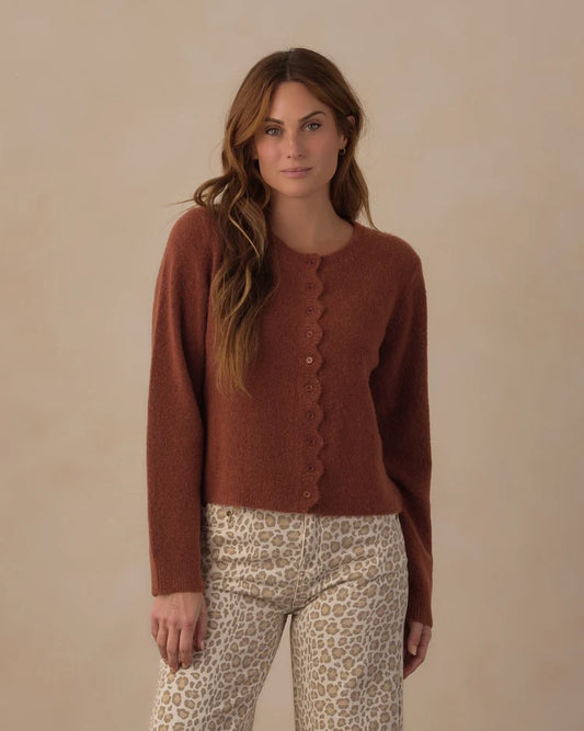 Rylee + Cru Women's Scallop Cardigan || Brick