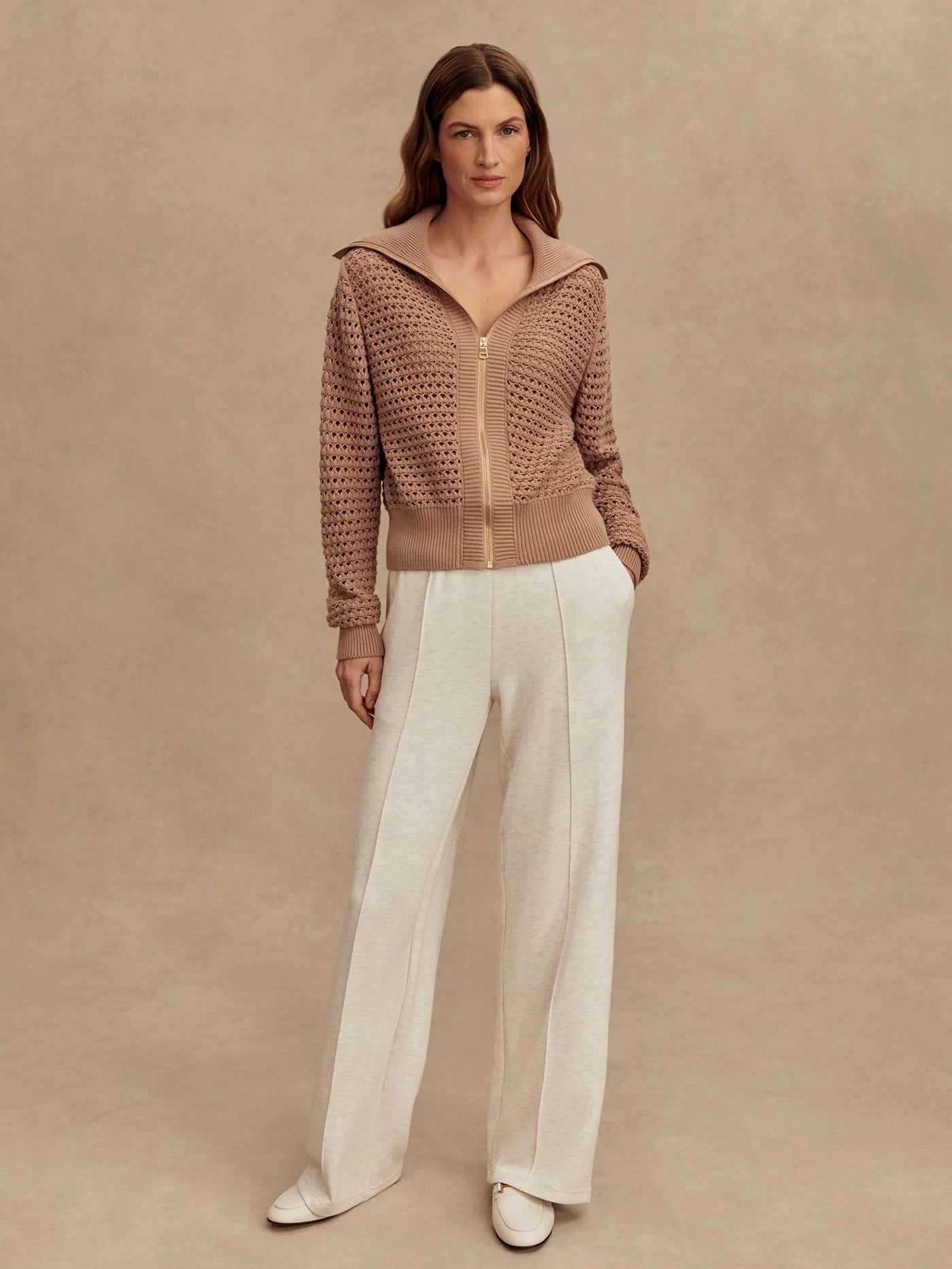 Varley Eloise Zip-Through Knit || Warm Taupe