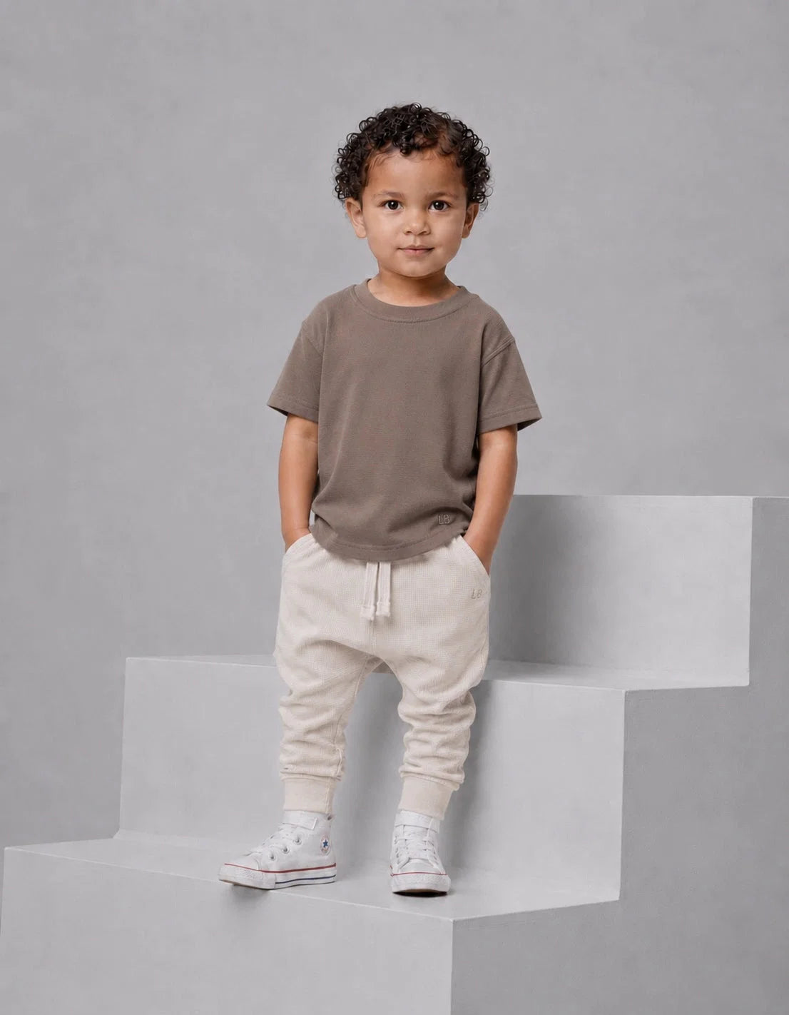 PRE-ORDER Little Bipsy Swoop Elevated Tee || Light Brown