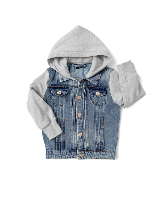 Little Bipsy Kids Hooded Denim Jacket || Grey