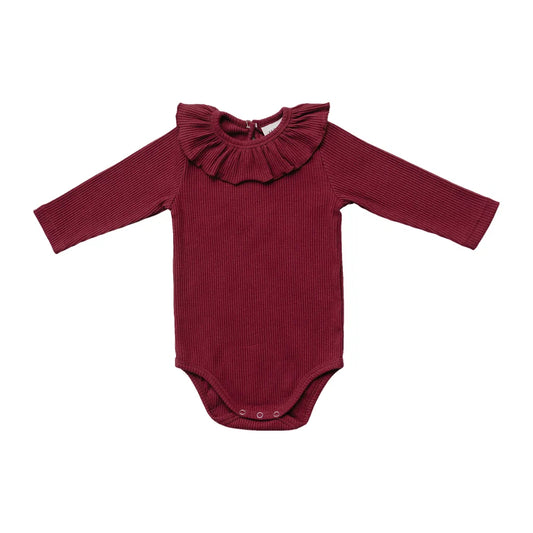 Mebie Baby Ribbed Ruffled Bodysuit || Burgundy