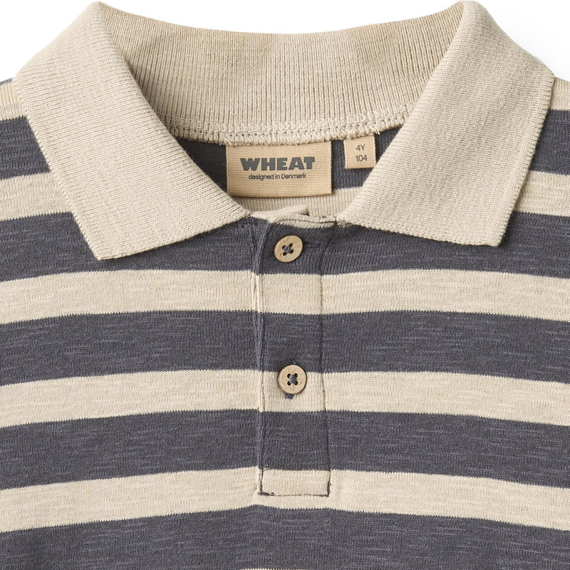 Wheat Kids Longsleeve Polo Fred || Greyblue Stripe