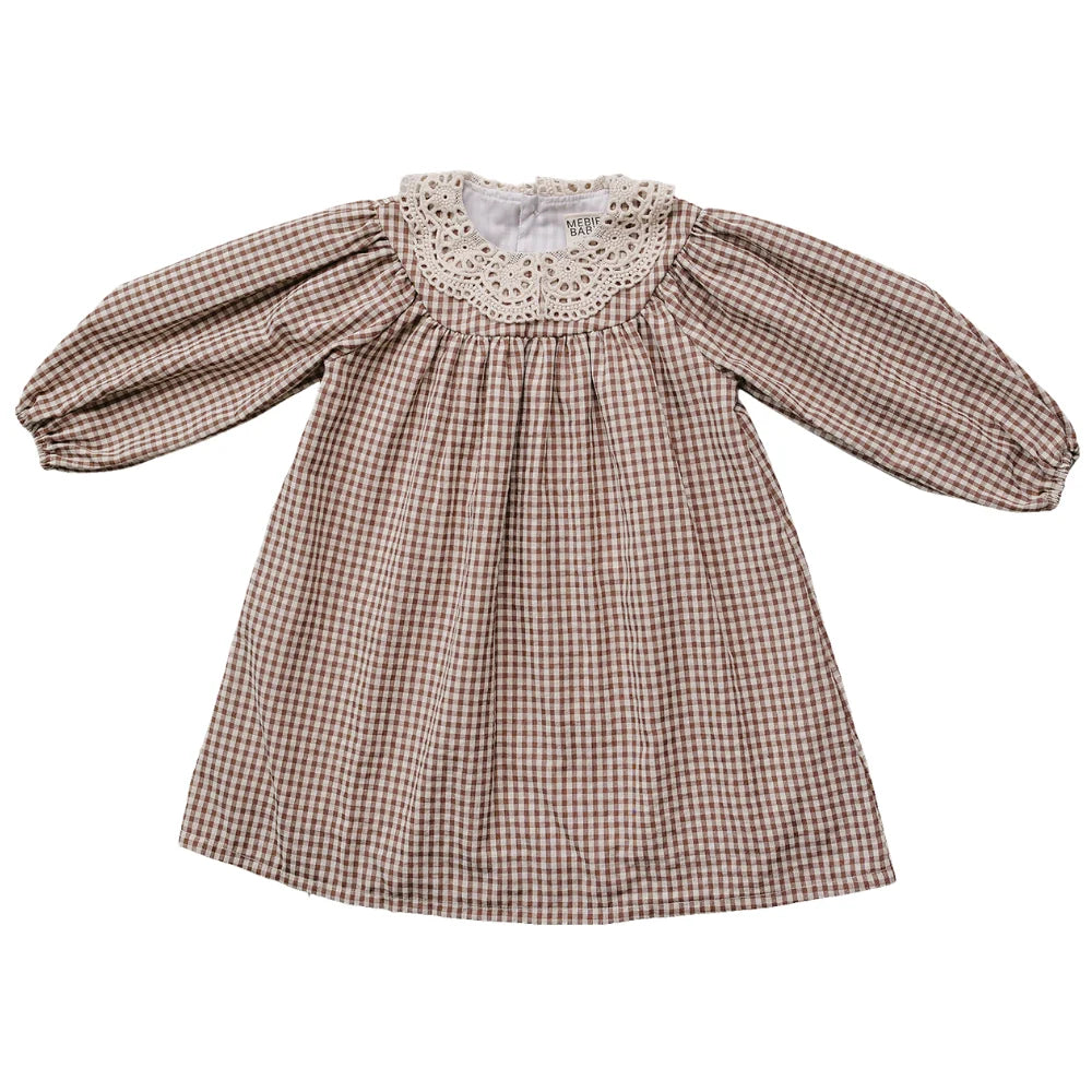 Mebie Baby Camel Gingham Lace Dress
