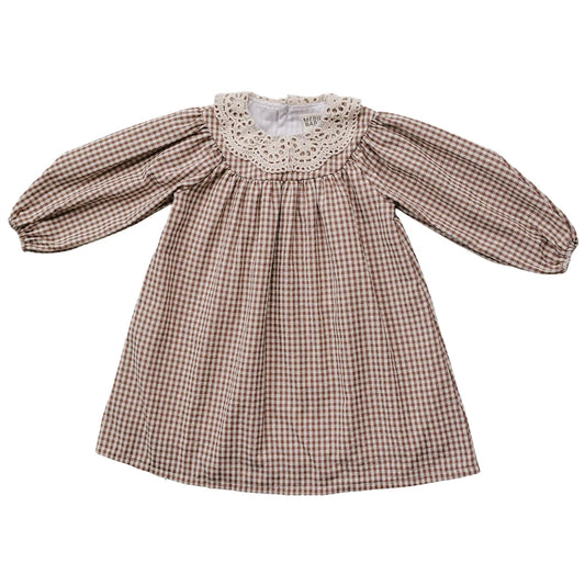 Mebie Baby Camel Gingham Lace Dress