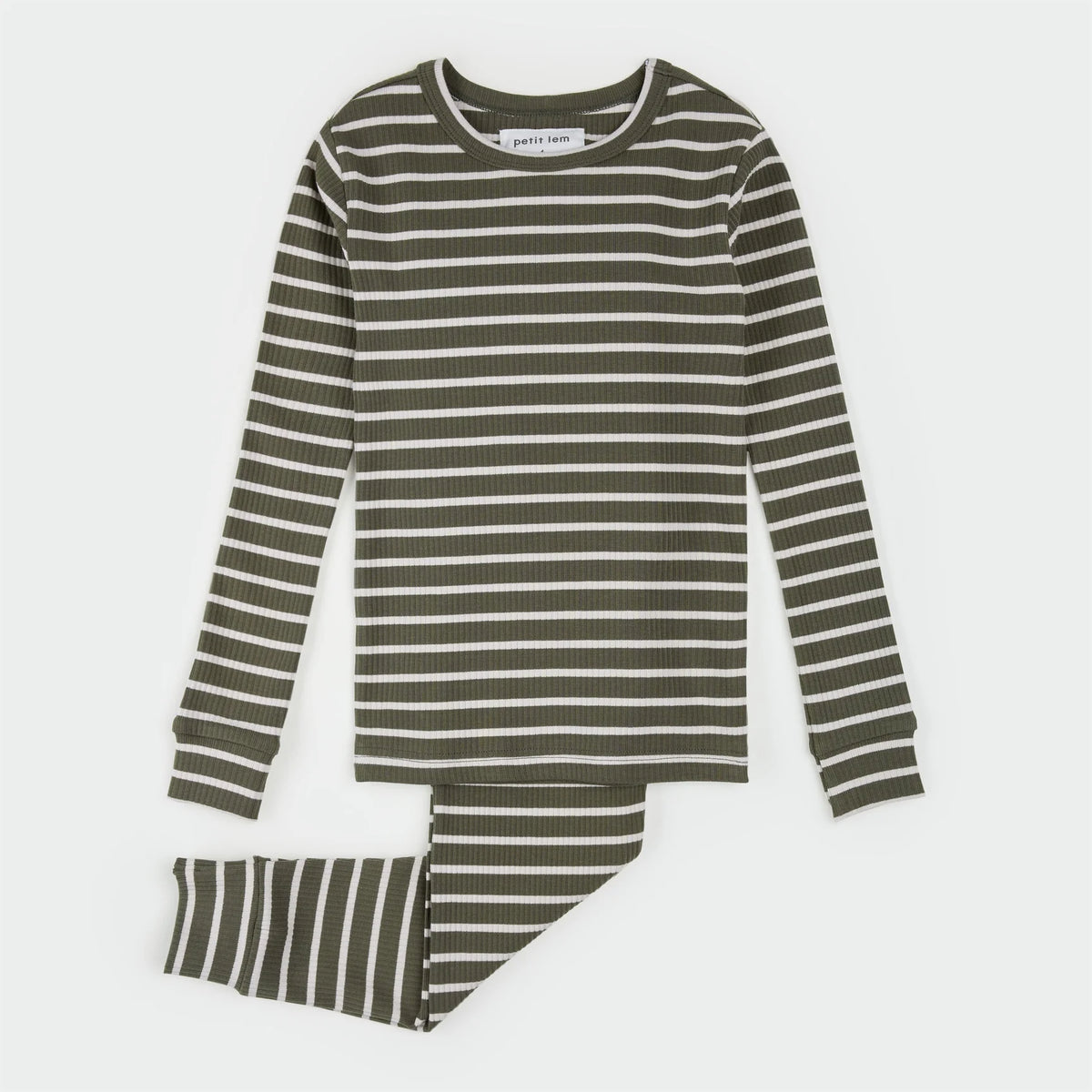 Petit Lem Green Striped Modal PJ Set